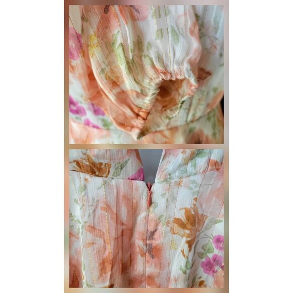 Endless Rose Watercolor Floral Long-Sleeve Chiffon Open Back Romper -XS - Picture 10 of 11